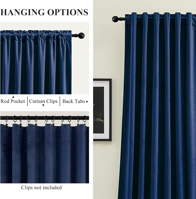 90 Inch Navy Blue Velvet Curtains - Image 2
