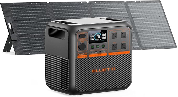 BLUETTI Solar Generator Premium 200 V2 (2025 New) with 200W Solar Panel Included, 2073.6Wh Portable Power Station w/ 2 2700W AC Outlets, 17-Year Lifespan LFP Emergency Power for Camping, Power Outages