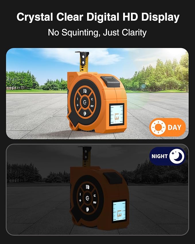 3-in-1 Digital Laser Tape Measure 328Ft Rechargeable Measuring Tool & 16Ft Auto-Lock Tape Measure Movable Magnetic Hook with Area/Volume/Pythagorean, Ft/in/M/Ft+in for Construction, Woodworking, Home