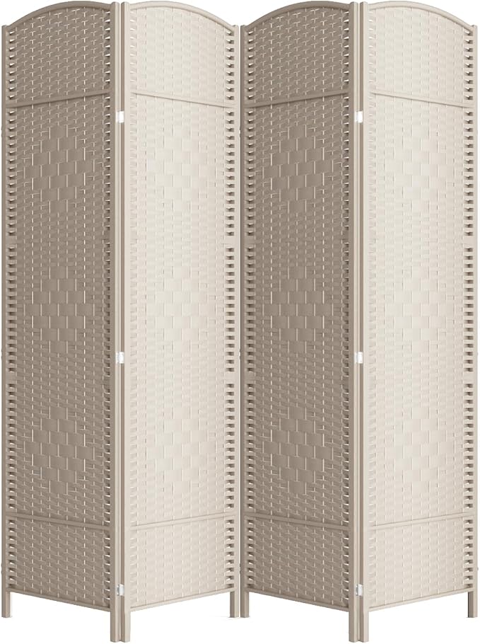 4 Panel Folding Room Divider, Woven Privacy Screen, handcrafted diamond pattern by cocosica