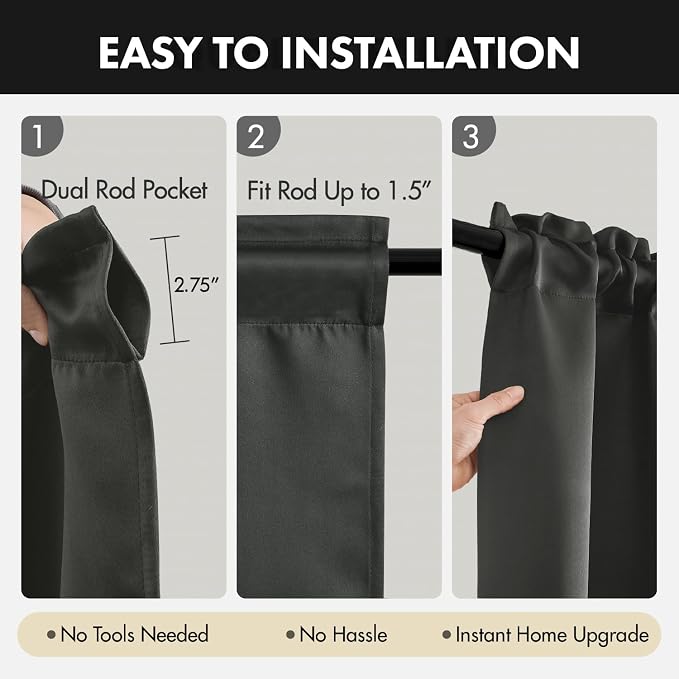 MIULEE 4-Panel 36 Inch Blackout Kitchen Tier Curtains Over Sink Dark Grey | - Image 5