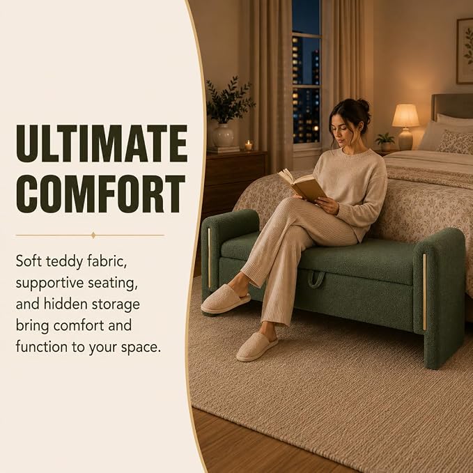 Modern 52" Storage Ottoman Bench, Upholstered End of Bed Storage Bench - Image 4