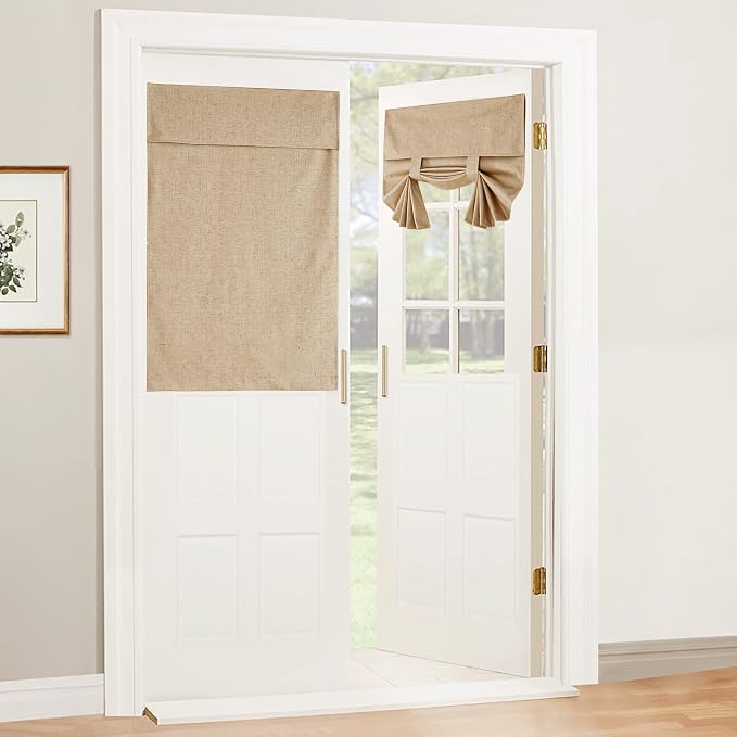 RYB HOME Natural Linen Textured French Door Window Curtains 100% Blackout | by RYBHOME
