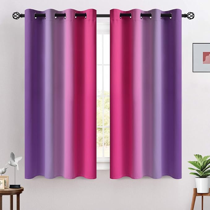 COSVIYA Grommet Ombre Blackout Pink and Purple Curtains, W52 x L54 inch | Room - Image 2