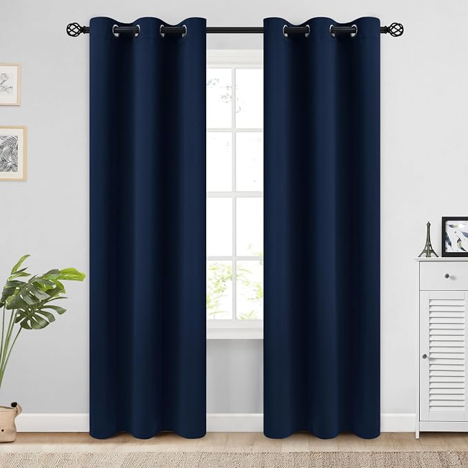 COSVIYA Grommet Room Darkening Navy Blue Curtains 84 inch Long by COSVIYA