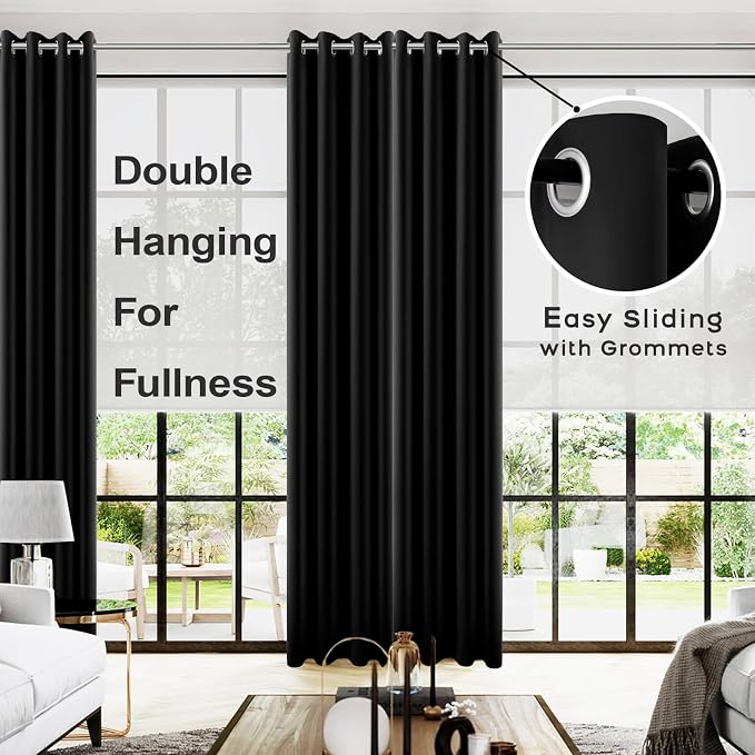 KOUFALL Black Curtains 96 Inches Long - Image 2