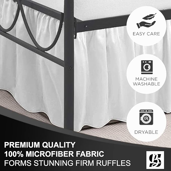 SKY BEDDINGS - Queen Size Ruffled Bed Skirt with Split Corners - 16 Inch Drop Dust Ruffle Bed Skirt with Platform Three Sided Coverage - 100% Microfiber, White