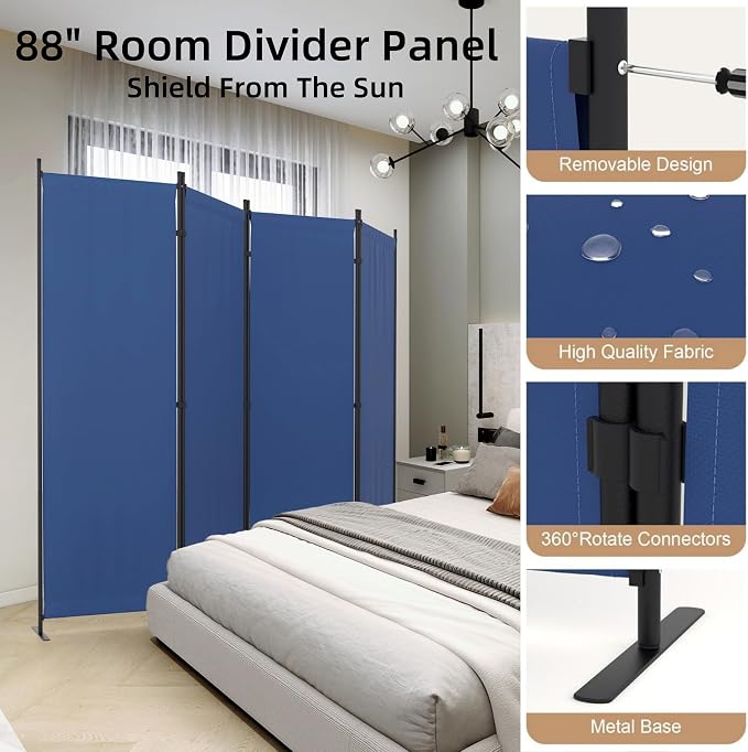 Room Partitions and Dividers 4 Panel Portable Wall w/ 3 Wider Feet Folding Room - Image 3