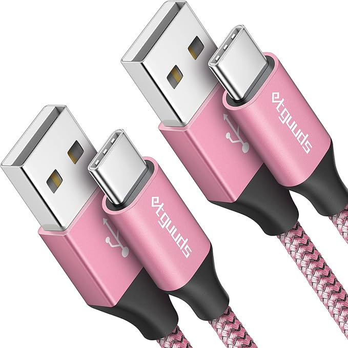 etguuds USB A to USB C Cable 6.6ft, 2-Pack, 3A Fast Charging Type C Charger Cord for iPhone 17 16 15 Pro Max 16e 17 Air, Samsung Galaxy S25 S24 S23 S22 S21 S20 A17 A16 A56 A55 Flip Fold, Pink