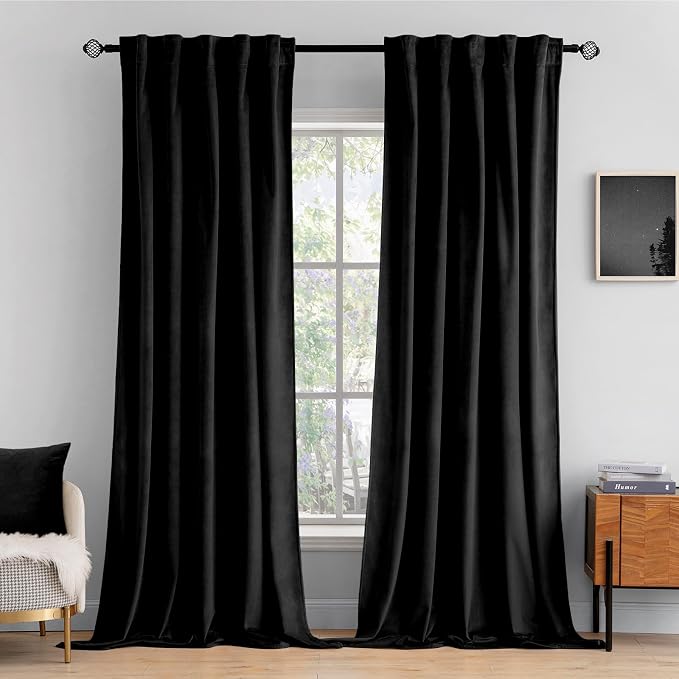 MIULEE Black Velvet Curtains 52x108 inches 2 Panels Blackout Curtains | Luxury by MIULEE