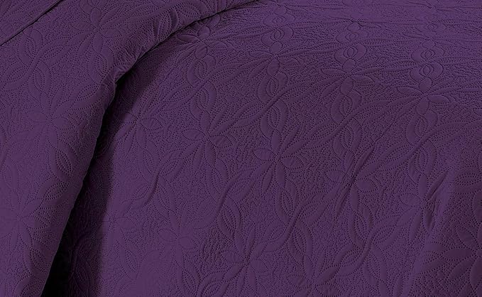 Fancy Linen 3pc Embossed Coverlet Bedspread Set Oversized Bed Cover Solid - Image 2