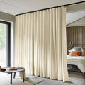 Room Divider Curtains Total Blackout Privacy Curtain Panel Room Thermal Insulated Noise Reduction Curtains for Bedroom Window Living Room Ceiling Track Curtain W 15 ft × H 9 ft Beige