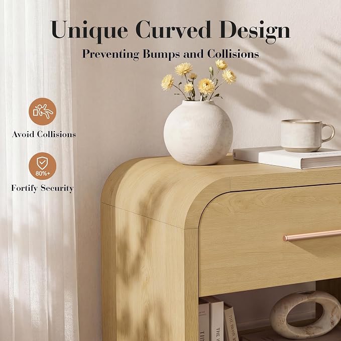 Night Stand 1-Drawer and 1 Storage Shelf Nightstand 24" H Metal Handle Modern - Image 3