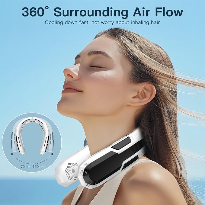 WXX Portable Neck Fan, Neck Fan Rechargeable, 360° Cooling Personal Fan, 3 Speeds Foldable Quiet Wearable Fan for Travel Outdoor Indoor, Birthday Gifts for Men Women-White&Black