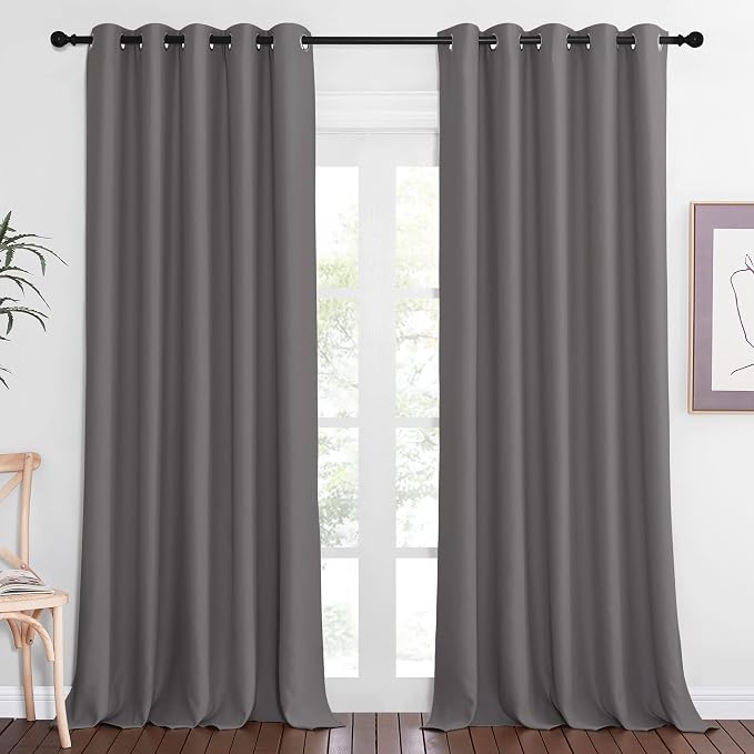NICETOWN Blackout Gray Curtain 110 inch Length, Grommet Extra Long Thermal by NICETOWN