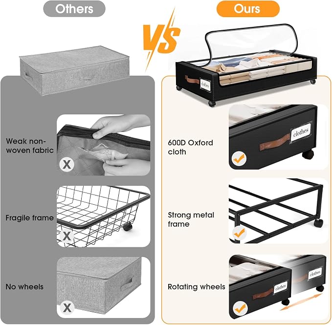 Under Bed Storage with Wheels 2Pack Storage Containers with Clear Window | - Image 6