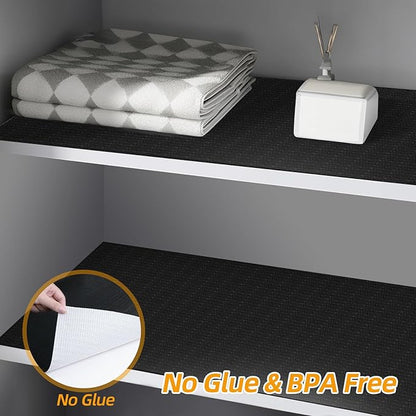 Shelf and Drawer Liner for Kitchen Cabinets Non-Adhesive, Strong Grip Non-Slip Thickened Cabinet Liners for Shelves, Waterproof Mats for Dresser Cupboard, Black, 12 in x 10 Feet