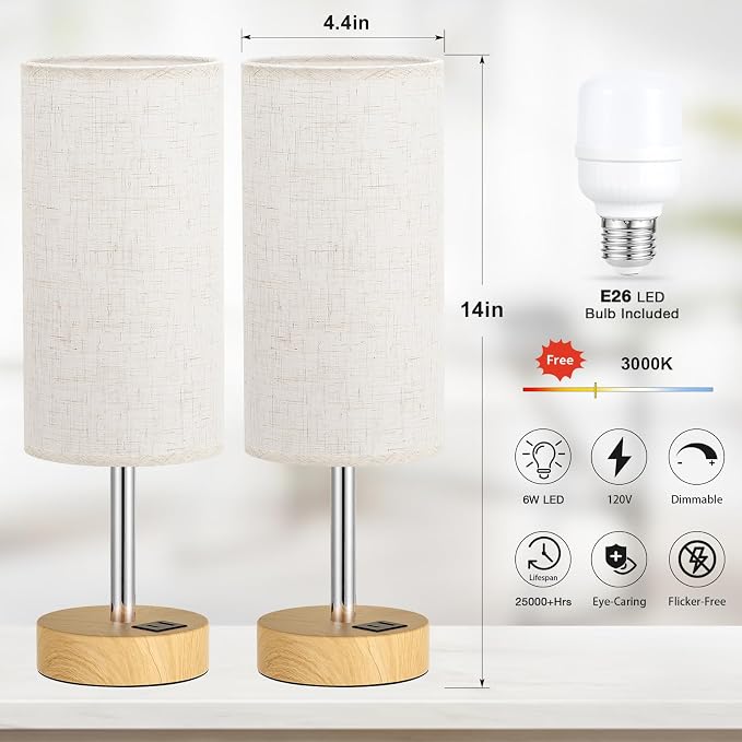 Dicoool Bedside Table Lamp Set of 2-3-Way Dimmable Touch Lamp, USB A+C | LED - Image 7