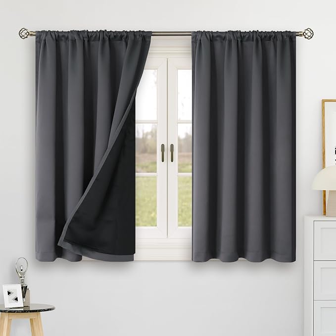 BGment Dark Grey 100% Blackout 48 Inch Curtains - Image 2