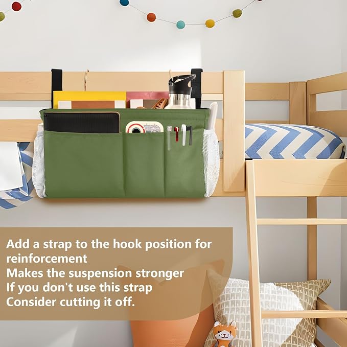 YETTASBIN Olive Green Bedside Caddy Hanging Storage Organizer Bag - Image 6