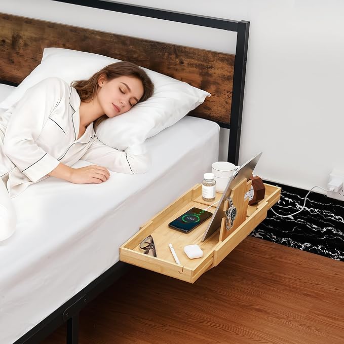 Bamboo Bedside Shelf with Expandable Tray, Clip-On Bunk Bed Nightstand - Image 7