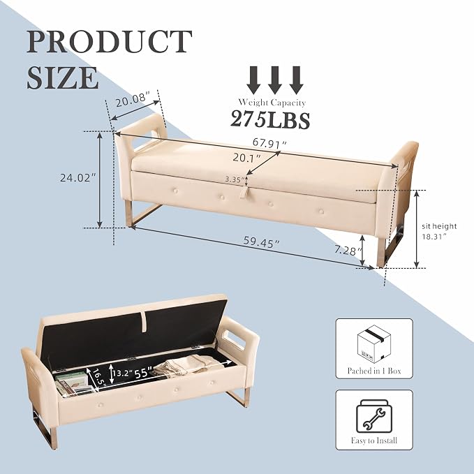 Aoiy & Wifon 67.91" W King Size Bench - Image 3