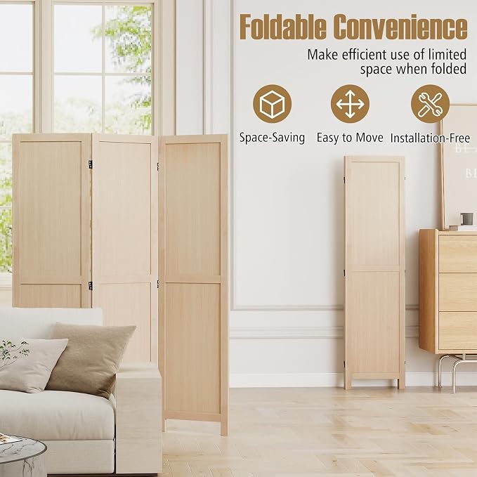 COSTWAY 3 Panel Folding Room Divider, Freestanding Hinged Partition Wall Divider - Image 6