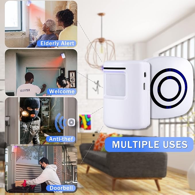 Shaogax Motion Sensor Alarm System, Wireless Home Security Driveway Alarm Indoor, Motion Detector Alert with 2 Sensor and 1 Receiver -38 Chime Tunes