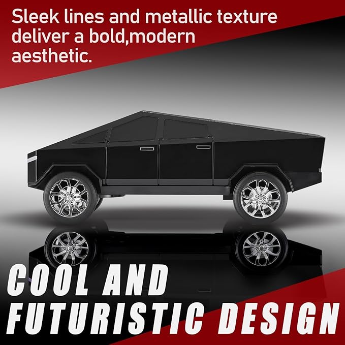 Futuristic Pickup Truck Bluetooth Speaker with LED Display Screen – Practical Gift Choice for Car Model Fans & Audio Users, TWS Stereo, FM Radio, USB/TF Playback, Front LED Headlights, Mic(Black)