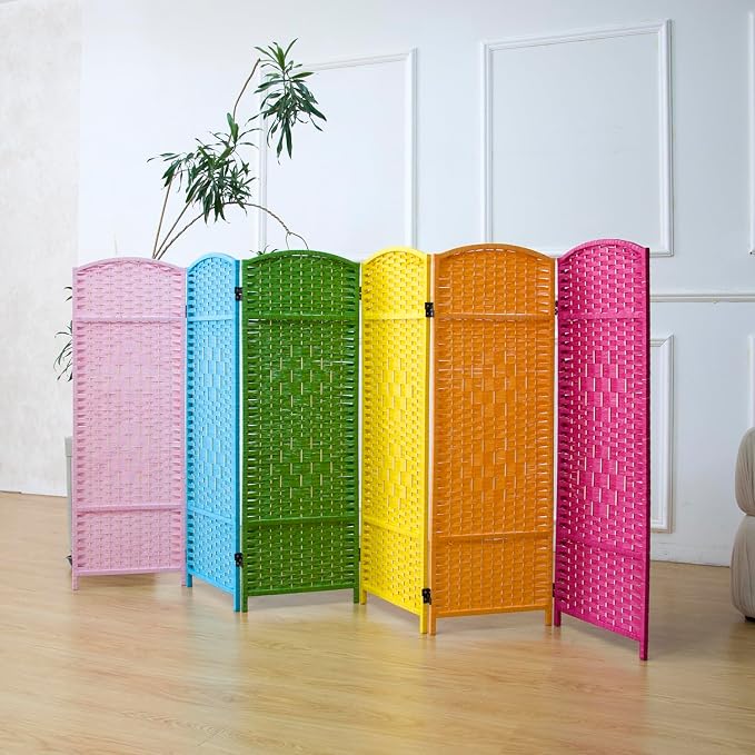 6 Panel Rattan Divider Short Room Partition Screen, Double Sided Folding Divider by Furnnylane