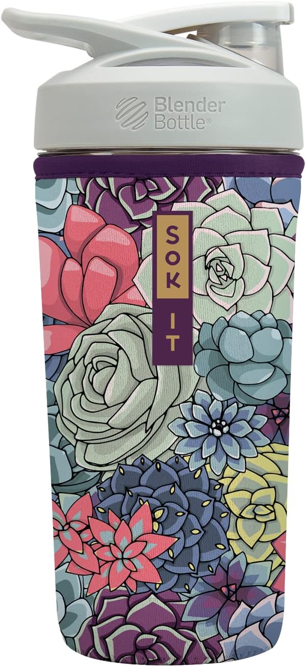 Sok It BotlSok Protein Blender Shaker Bottle Sleeve Insulated Neoprene Cover (Succulents, Fits 28oz Blender)