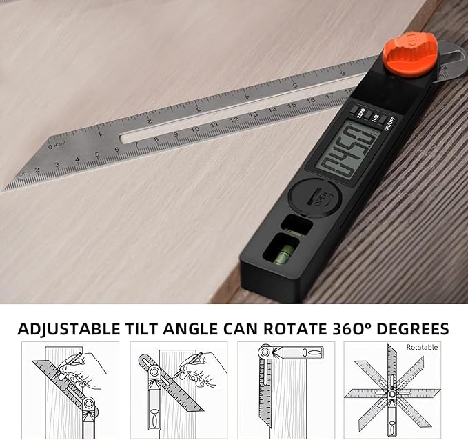 NORTOOLS Digital Angle Finder Protractor, Plastic Angle Finder 7inch/200mm 0-360 ° LCD Digital Protractor Ruler,±0.5° Accuracy Measuring Tool for Woodworking/DIY/Miter Saw (2 Batteries Included) ﻿