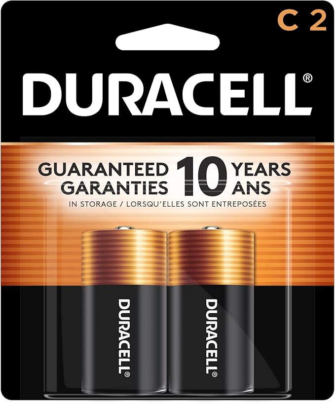 Duracell Coppertop C Batteries, 2 Count Pack, C Battery with Long-lasting Power, All-Purpose Alkaline C Battery for Household and Office Devices