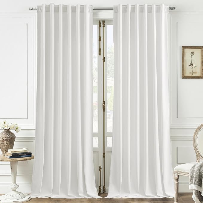 Timeper White Velvet Curtains 108 inches 2 Panels, Luxury Curtains by Timeper