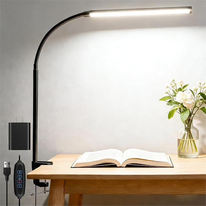Clip on Desk Lamp with Clamp, Dimmable Eye Caring Book Reading Light by AkyniteLighting