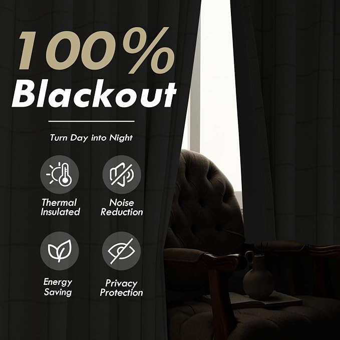 DriftAway 100% Blackout Plaid Linen Curtains 108 Inches Long 2 Panels Taupe | - Image 6
