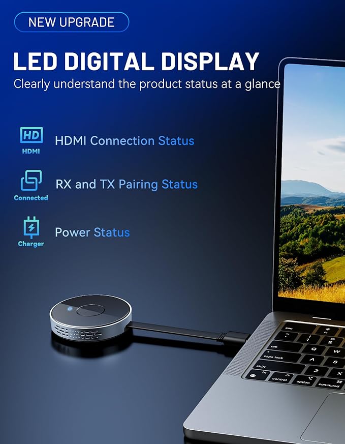 VJZFA Wireless HDMI Transmitter and Receiver 98FT/30M, 4K Decode 1080P@60Hz Ultra HD Video Output, Plug&Play 5G+2.4G for Streaming Video, Audio and File to Monitor from PC/Projector/TV Box/Laptop