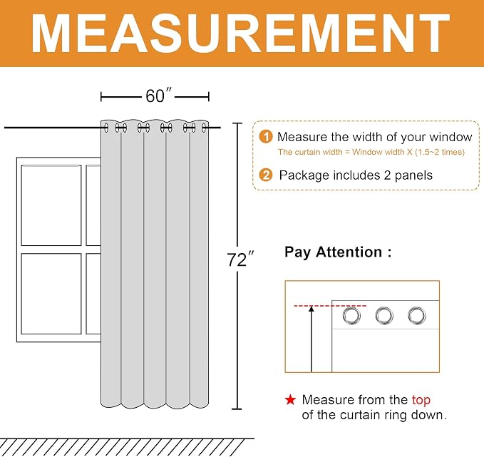 Grommet Blackout Curtains for Bedroom, 60 x 72 Inches, Window Drapes, Living - Image 7