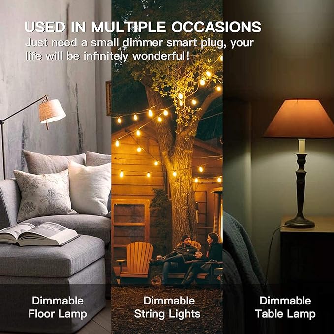 TREATLIFE Smart Dimmer Plug Outdoor Smart Plug Works with Alexa and Google Home, Light Dimmer APP Remote Control, Max Power 400W, IP44 for Dimmable Outdoor String Lights, Floor Lamp, Table Lamp