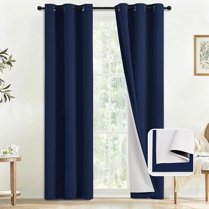 COSVIYA Navy Blue 100% Blackout Curtains by COSVIYA