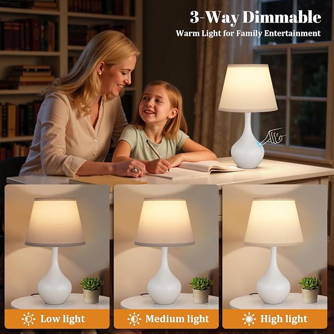 16.1" Touch Table Lamp for Nightstand, 3 Way Dimmable Small Bedroom Lamp | - Image 2