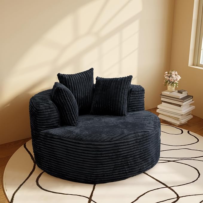 50" Round Chaise Lounge Chair Indoor, Oversized Corduroy Upholstered Boneless - Image 9