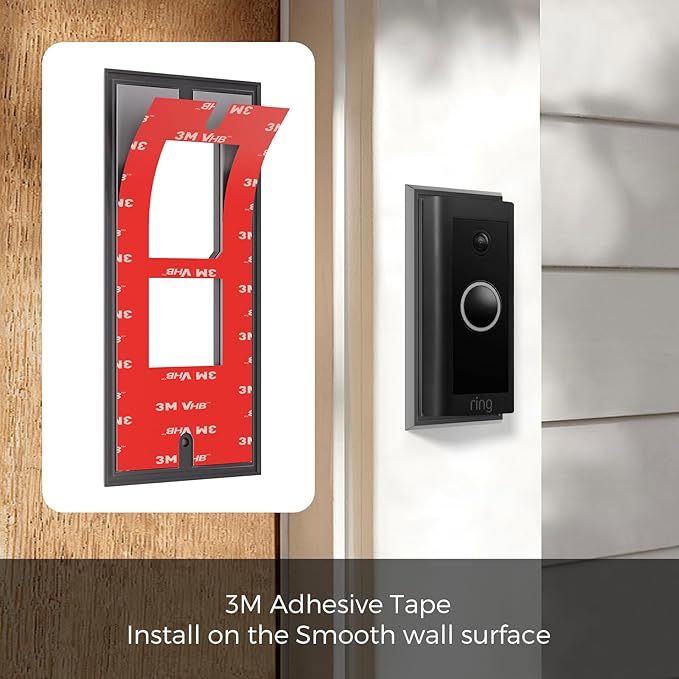 No-Drill Adhesive Mount Ring Video Doorbell Wired 5AT3T5 Apartment Rental Strong Tape Damage-Free Install Outdoor Brick Wall Metal Door Holder Bracket