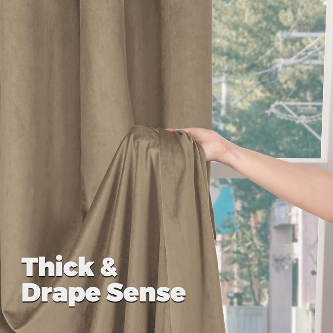 BGment Taupe Velvet Blackout 90 Inch Curtains - Image 7