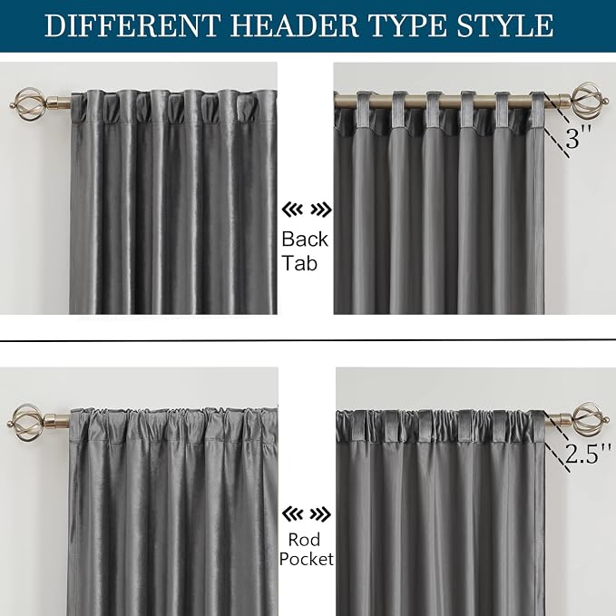 PRIMROSE Dark Grey Velvet Curtains 84 inch Long - Image 2