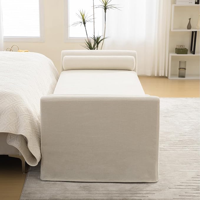 88.6" Beige Oversized Chaise Lounge Bench - Image 8