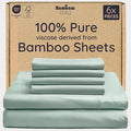 Bambaw 100% Viscose Derived from Bamboo Sheets Queen Size Set – 6pcs Deep Pocket Cooling Queen Sheets, Fits Up to 16'' with Elastic Corner Straps, Buttery Soft & Breathable (Sea Glass)