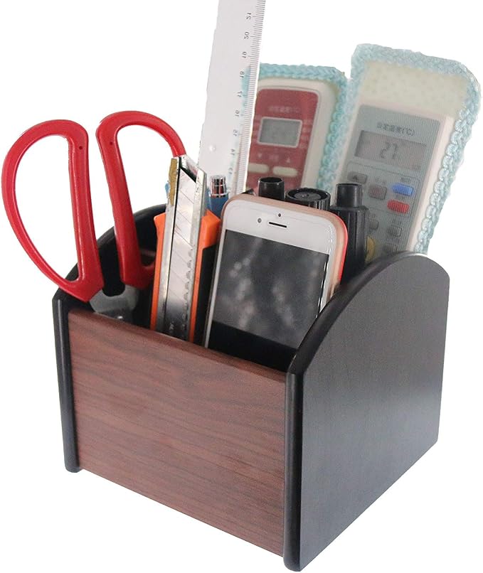 Coideal Remote Control Holder Caddy Wood, Rotating Wooden Pen Pencil Holder - Image 8