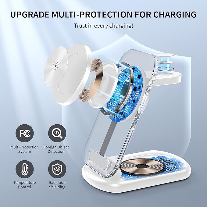 2026 Traveling Wireless Mag-Safe Fast Charging Station,Magnetic 3 in 1 Charger with Light for iPhone 16 15 14 13 12 Pro Max Plus,Apple Watch Series & Air pods 4 3 2 Pro-Gifts for Wife & Husband