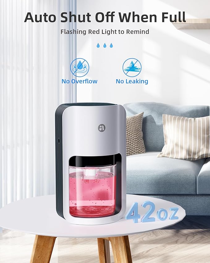 Dehumidifiers for Home, 42oz Dehumidifier for Bathroom, Dehumidifiers for Room with Auto Shut Off, Auto Defrost Quiet Dehumidifier for Bedroom Wardrobe Closet Trailer RV